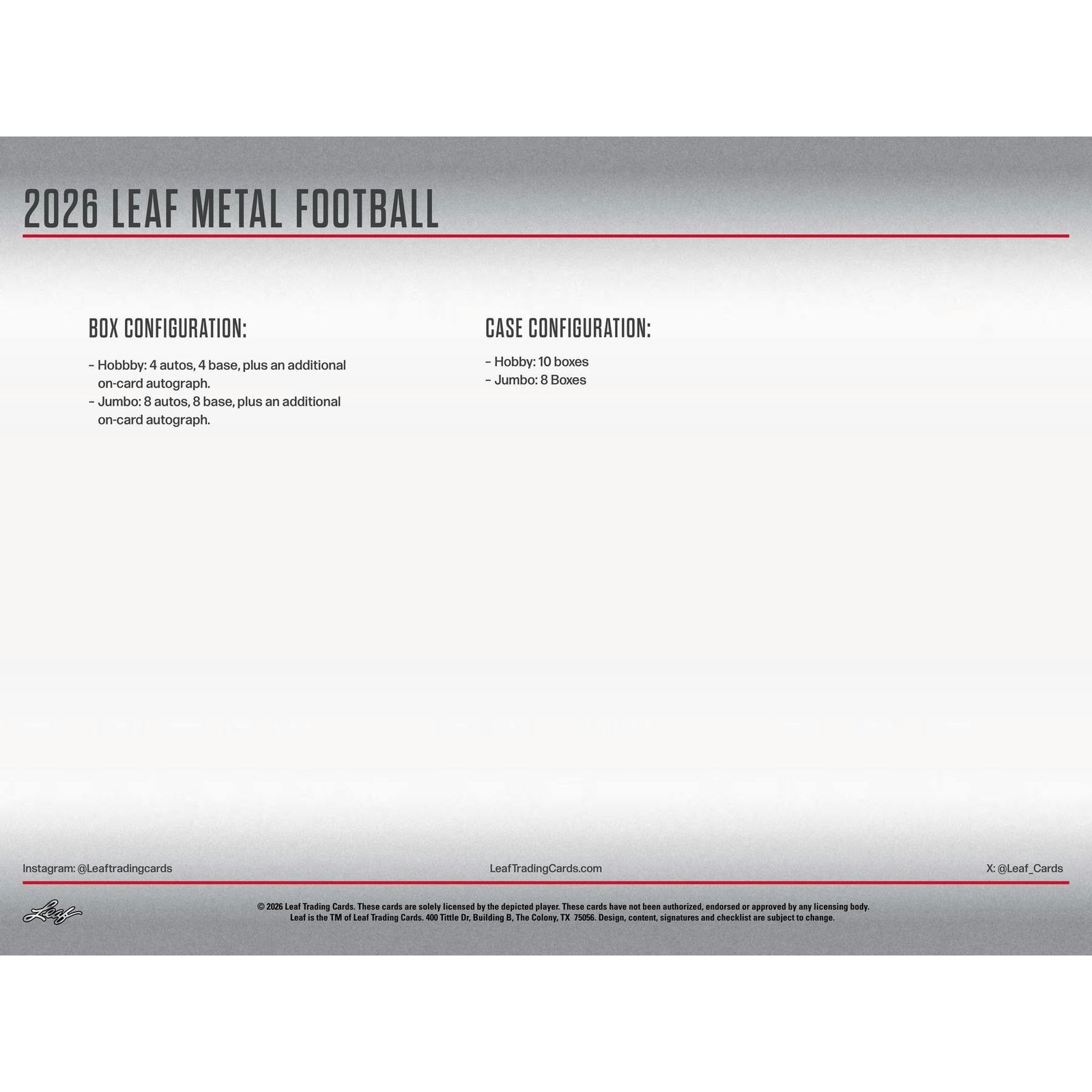 2026 Leaf Metal Football Hobby Jumbo 8-Box Case - Image 13