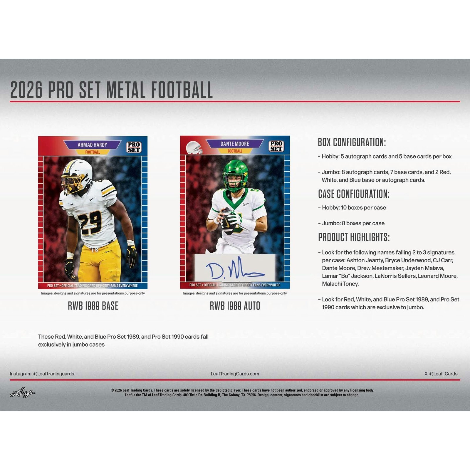 2026 Leaf Pro Set Metal Football Hobby Jumbo 8-Box Case - Image 10