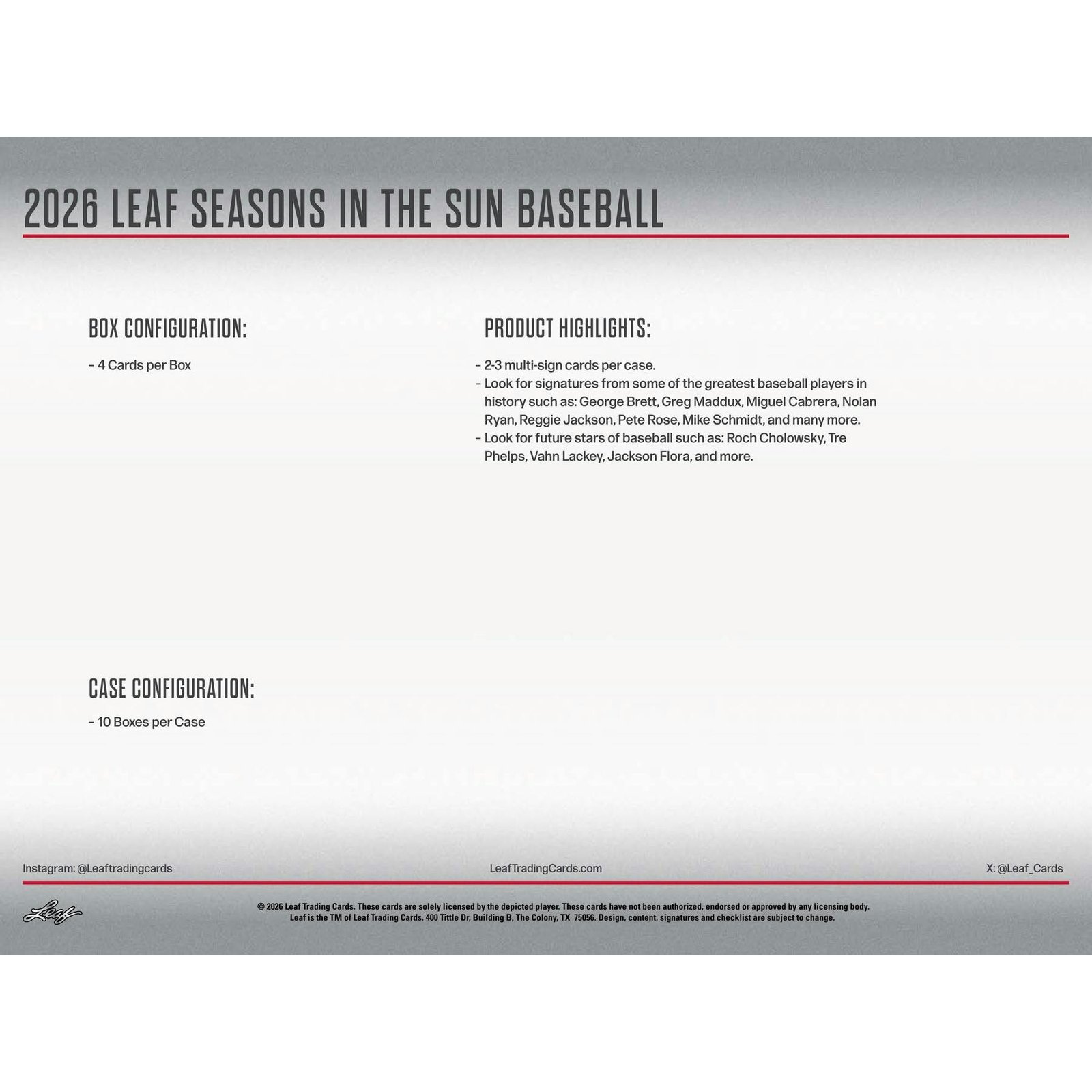 2026 Leaf Seasons in the Sun Baseball Hobby 10-Box Case - Image 11